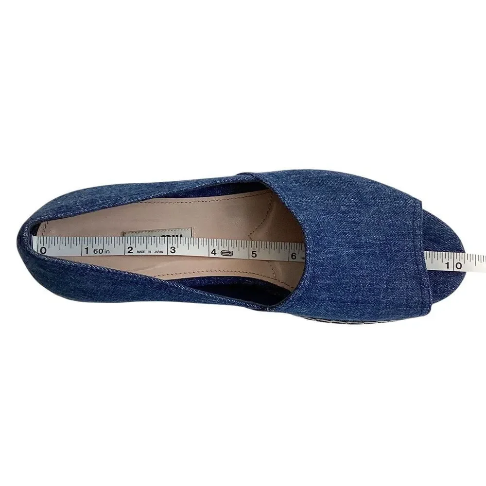 Miu Miu Blue Denim Platform Espadrille Sandals Sz 39.5 Peep Toe Designer